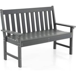 Giantex Outdoor Bench, 52-Inch Outside Bench All-Weather HDPE Park Bench with Backrest and Armrests, 705 lbs Weight Capacity, 2-Person Slatted Patio Bench for Porch, Yard, Lawn, Garden Bench (Teak)(Grey)