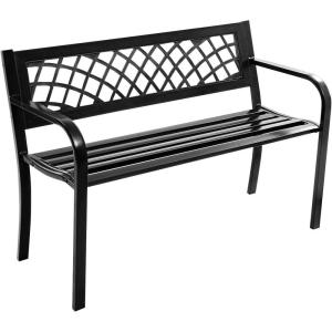 Giantex Outdoor Bench, Garden Bench with Iron Steel Frame, PVC Backrest, Mesh Pattern, Ergonomic Armrests, 500 lbs Metal Outside Bench for Patio Park Porch Lawn Yard Balcony Path Entryway Deck(46”L x 20”W x 30”H)