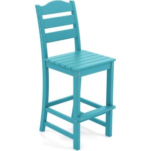 Giantex Outdoor HDPE Bar Stool, Patio Tall Bar Chair with Backrest and Footrest, 30 Inches Counter Height Barstools for Garden, Backyard, Weather Resistance, Easy Maintenance (2, Black)(Turquoise)