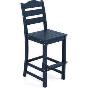 Giantex Outdoor HDPE Bar Stool, Patio Tall Bar Chair with Backrest and Footrest, 30 Inches Counter Height Barstools for Garden, Backyard, Weather Resistance, Easy Maintenance (2, Black)(Navy)