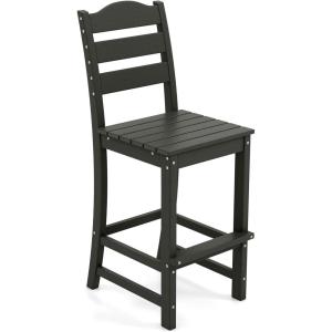 Giantex Outdoor HDPE Bar Stool, Patio Tall Bar Chair with Backrest and Footrest, 30 Inches Counter Height Barstools for Garden, Backyard, Weather Resistance, Easy Maintenance (2, Black)(Black)