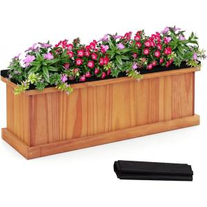 Giantex Outdoor Raised Garden Bed, 40” x 13” x 12” Pine Wood Planter Box with 3 Drainage Holes, Removable Bottom & Bed Liner, Rectangular Flower Container for Vegetables, Herbs, Indoor & Outdoor(Orange)