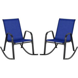 Giantex Outdoor Rocking Chairs Set of 2, Patio Rocking Chairs w/Breathable Seat & Back, Heavy-Duty Metal Support, Ergonomic Outside Rocker for Backyard, Poolside, Garden (1, Grey)(Navy)