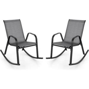 Giantex Outdoor Rocking Chairs Set of 2, Patio Rocking Chairs w/Breathable Seat & Back, Heavy-Duty Metal Support, Ergonomic Outside Rocker for Backyard, Poolside, Garden (1, Grey)(Grey)