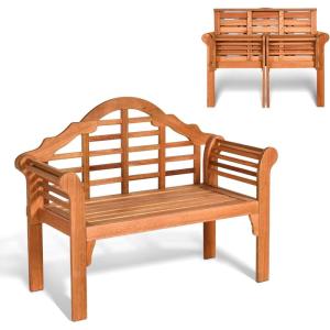 Giantex Outdoor Wood Bench, 4 Ft Foldable Eucalyptus Garden Bench, Two Person Loveseat Chair Solid with Curved Backrest and Armrest Ideal for Patio, Porch or Balcony (Teak)(Teak)