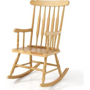 Giantex Outdoor Wood Rocking Chair – Patio Rocking Chair with Solid Rubber Wood Frame, Slat Back, Outside & Indoor Rocker for Garden, Poolside, Balcony, Backyard, Lawn, Front Porch Rocker, Natural(Natural)