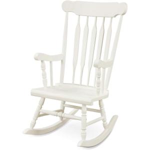 Giantex Outdoor Wood Rocking Chair – Patio Rocking Chair with Solid Rubber Wood Frame, Slat Back, Outside & Indoor Rocker for Garden, Poolside, Balcony, Backyard, Lawn, Front Porch Rocker, Natural(White)