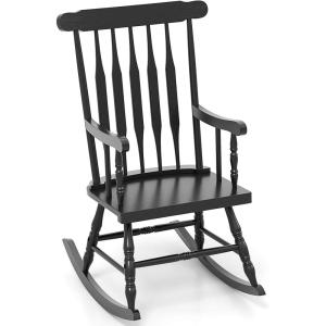 Giantex Outdoor Wood Rocking Chair – Patio Rocking Chair with Solid Rubber Wood Frame, Slat Back, Outside & Indoor Rocker for Garden, Poolside, Balcony, Backyard, Lawn, Front Porch Rocker, Natural(Black)