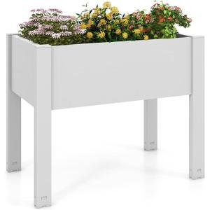 Giantex Raised Garden Bed with Legs, Self-Watering Planter Box with Water Level Indicator, Drainage Hole & Detachable Space Dividers, Outdoor Plant Container for Flower, Vegetable, Fruit, Herb (Brown)(Greyish White)