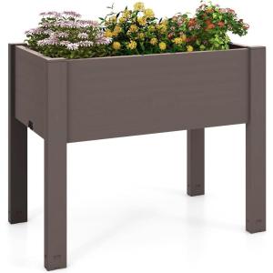 Giantex Raised Garden Bed with Legs, Self-Watering Planter Box with Water Level Indicator, Drainage Hole & Detachable Space Dividers, Outdoor Plant Container for Flower, Vegetable, Fruit, Herb (Brown)(Brown)