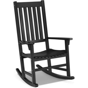 Giantex Rocking Chair Acacia Wood Frame, Porch Rocker Outdoor& Indoor for Garden, Lawn, Balcony, Backyard and Patio Porch Rocker (2, White)(Black)