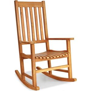 Giantex Rocking Chair Acacia Wood Frame, Porch Rocker Outdoor& Indoor for Garden, Lawn, Balcony, Backyard and Patio Porch Rocker (2, White)(Natural)