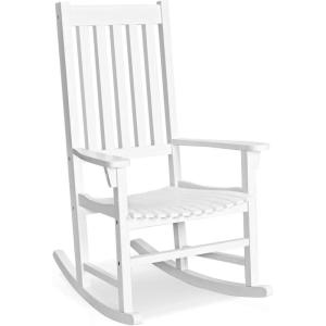 Giantex Rocking Chair Acacia Wood Frame, Porch Rocker Outdoor& Indoor for Garden, Lawn, Balcony, Backyard and Patio Porch Rocker (2, White)(White)