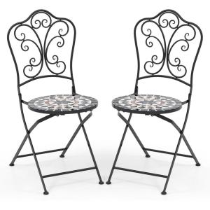 Giantex Set of 2 Patio Folding Chairs, Mosaic Bistro Chairs w/Backrest & Round Seat, Heavy-Duty Metal Frame, 330lbs Capacity, Outdoor Use for Porch Balcony Lawn(Black (Star Pattern))