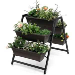 Giantex Set of 2 Vertical Raised Garden Bed, 5 Planter Boxes Container w/Drainage Holes, 31″ H Freestanding Heavy-Duty Metal Frame, Indoor Outdoor Raised Bed for Vegetables Herbs Flowers to Grow(1)