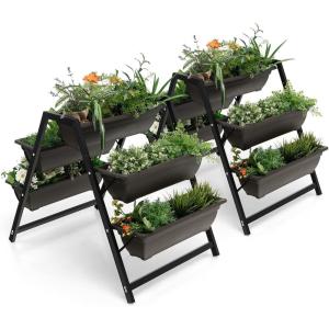 Giantex Set of 2 Vertical Raised Garden Bed, 5 Planter Boxes Container w/Drainage Holes, 31″ H Freestanding Heavy-Duty Metal Frame, Indoor Outdoor Raised Bed for Vegetables Herbs Flowers to Grow(2)