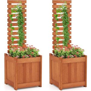Giantex Wood Raised Garden Bed with Trellis, Outdoor Planter Box for Vines Flowers Vegetables, Herbs, Freestanding Plant Container Privacy Planters for Porch, Patio, Backyard(2)