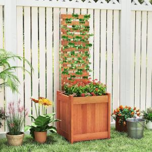 Giantex Wood Raised Garden Bed with Trellis, Outdoor Planter Box for Vines Flowers Vegetables, Herbs, Freestanding Plant Container Privacy Planters for Porch, Patio, Backyard(1)