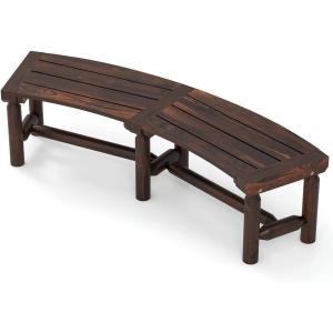 Giantex Wooden Outdoor Bench for 2-Person – Fire Pit Chair Bench with Fir Wood Top, Pine Wood Legs, 710Lbs Weight Capacity, Backless Curved Garden Bench for Patio, Porch, Park, Lawn (1, Rustic Brown)(Rustic Brown)