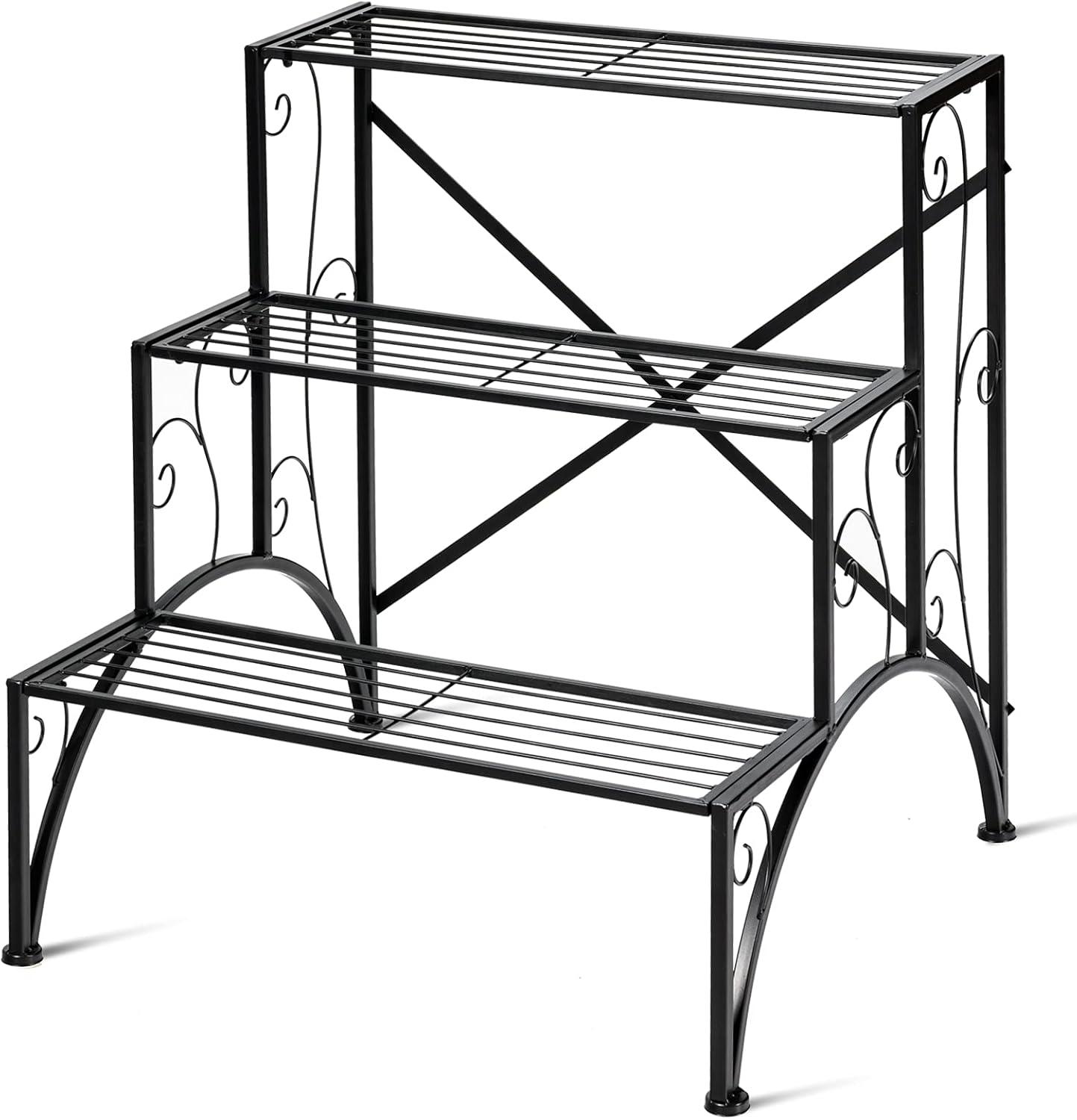 image:imageGiantex 3 Tiers Metal Plant Stand Ladder Flower Pots Outdoor w 132 lbs Capacity Heavy Duty Garden Display Shelf Flower Pot Holder Utility Storage Organizer Rack for Indoor Home Garden Patio Balcony