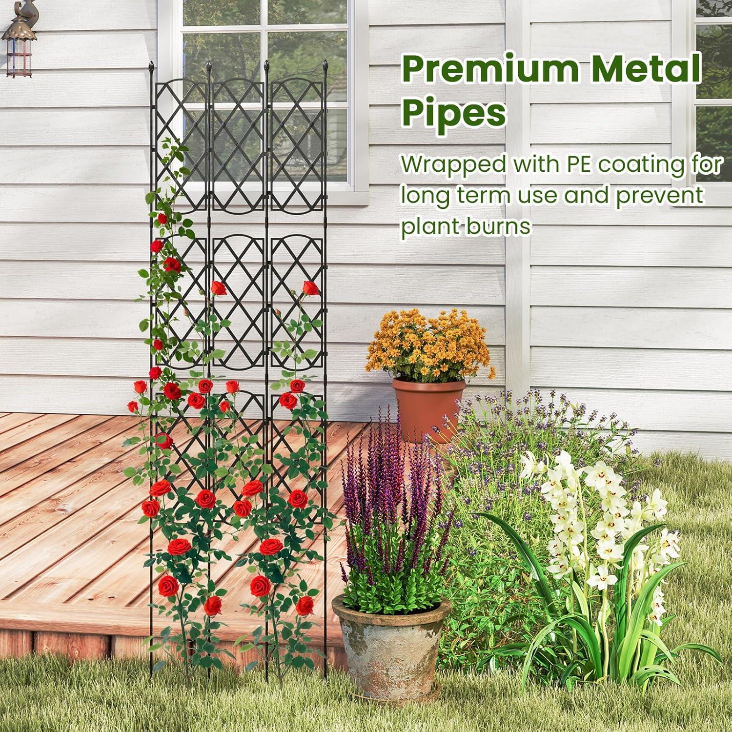 image:imageGiantex Garden Trellis Outdoor Plant Support Frame wAdjustable Shapes Ground Stakes Rustproof PE Coating Pipes Privacy Screen Trellis Metal Flower Rose Stand for Garden Patio Backyard 11