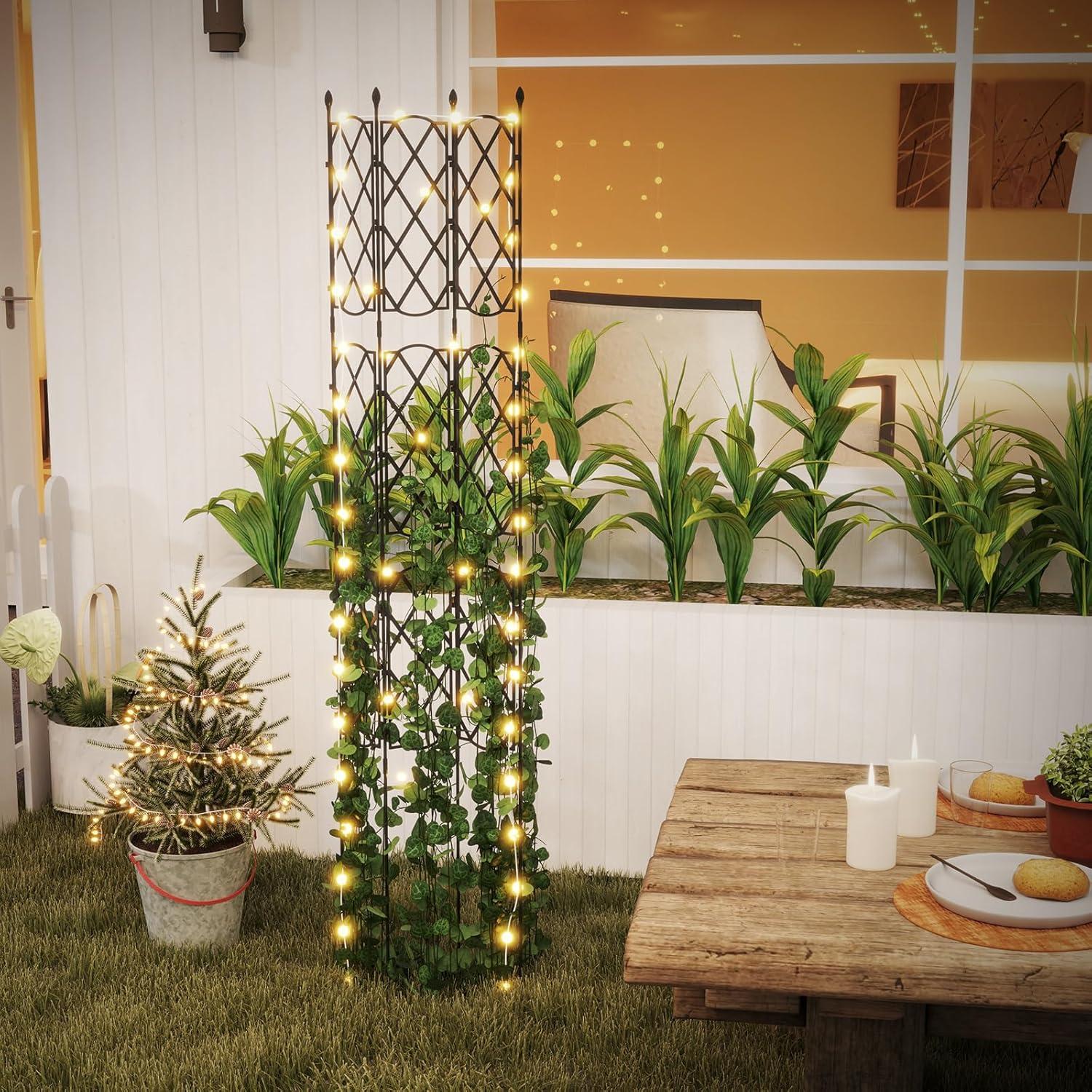 image:imageGiantex Garden Trellis Outdoor Plant Support Frame wAdjustable Shapes Ground Stakes Rustproof PE Coating Pipes Privacy Screen Trellis Metal Flower Rose Stand for Garden Patio Backyard 12