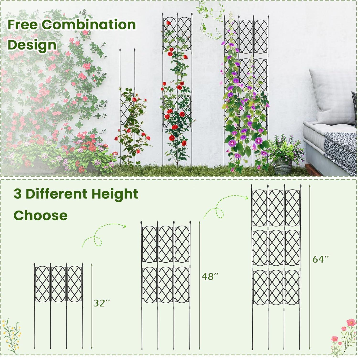 image:imageGiantex Garden Trellis Outdoor Plant Support Frame wAdjustable Shapes Ground Stakes Rustproof PE Coating Pipes Privacy Screen Trellis Metal Flower Rose Stand for Garden Patio Backyard 12