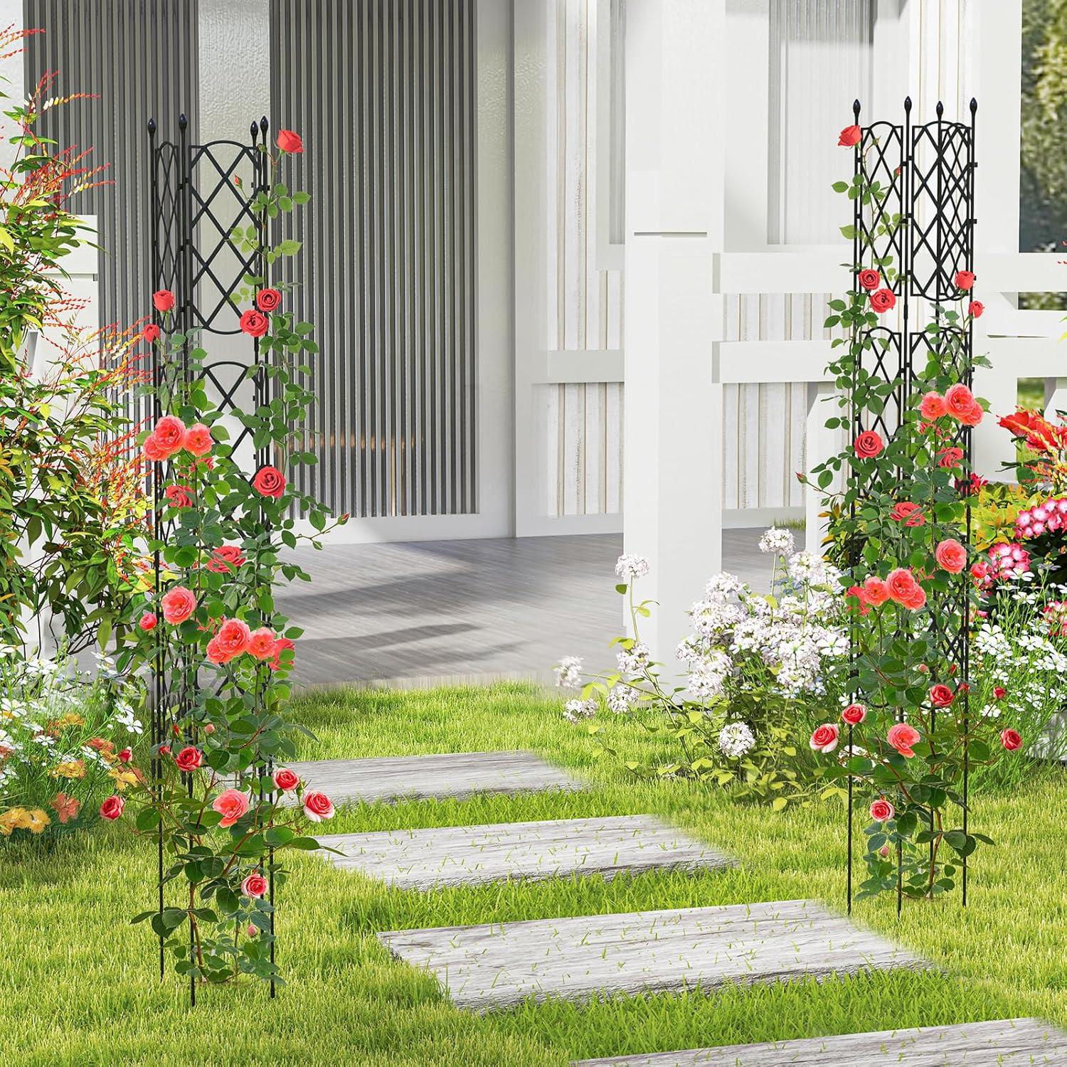 image:imageGiantex Garden Trellis Outdoor Plant Support Frame wAdjustable Shapes Ground Stakes Rustproof PE Coating Pipes Privacy Screen Trellis Metal Flower Rose Stand for Garden Patio Backyard 12