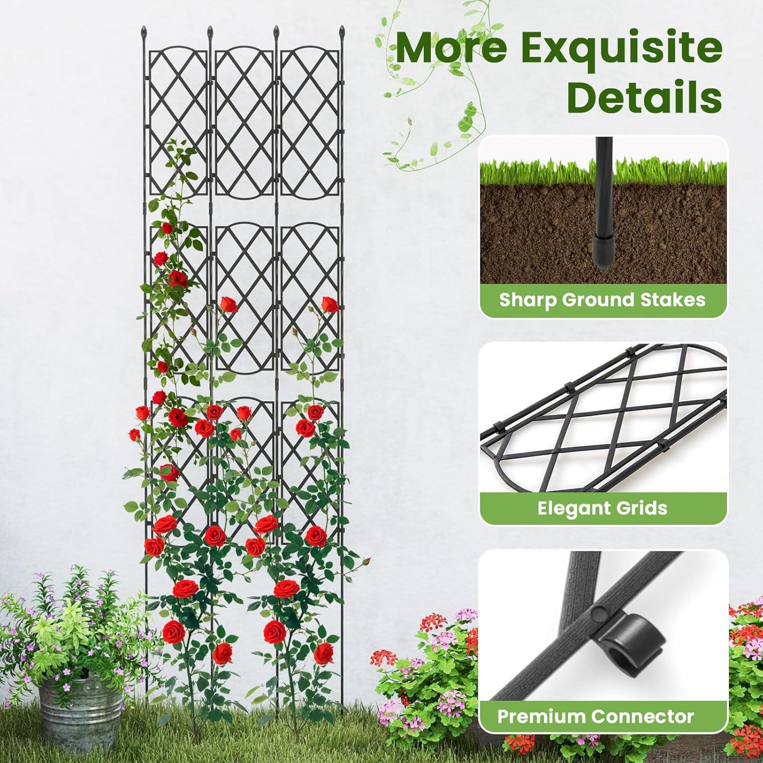 image:imageGiantex Garden Trellis Outdoor Plant Support Frame wAdjustable Shapes Ground Stakes Rustproof PE Coating Pipes Privacy Screen Trellis Metal Flower Rose Stand for Garden Patio Backyard 12