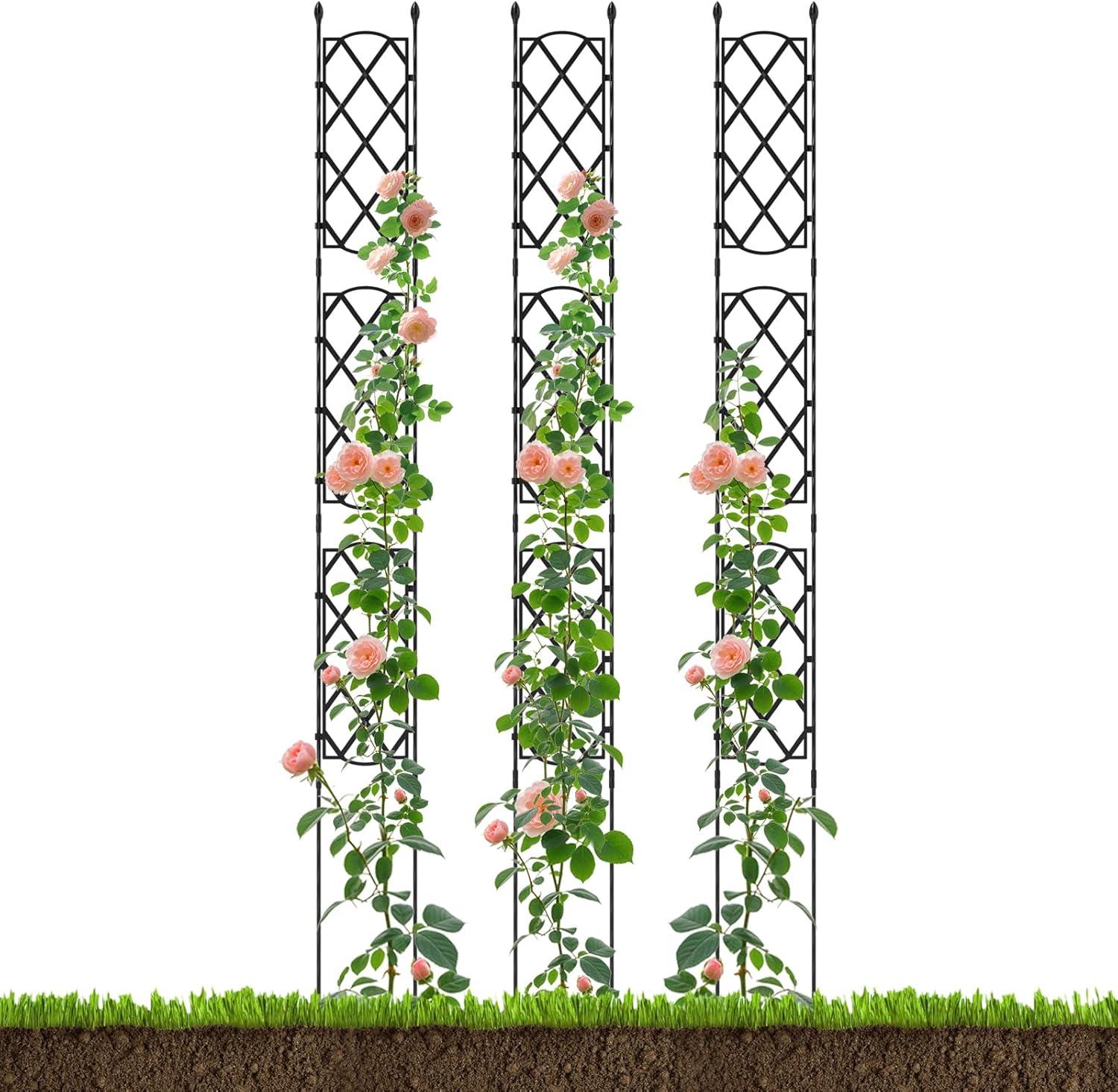 image:imageGiantex Garden Trellis Outdoor Plant Support Frame wAdjustable Shapes Ground Stakes Rustproof PE Coating Pipes Privacy Screen Trellis Metal Flower Rose Stand for Garden Patio Backyard 11