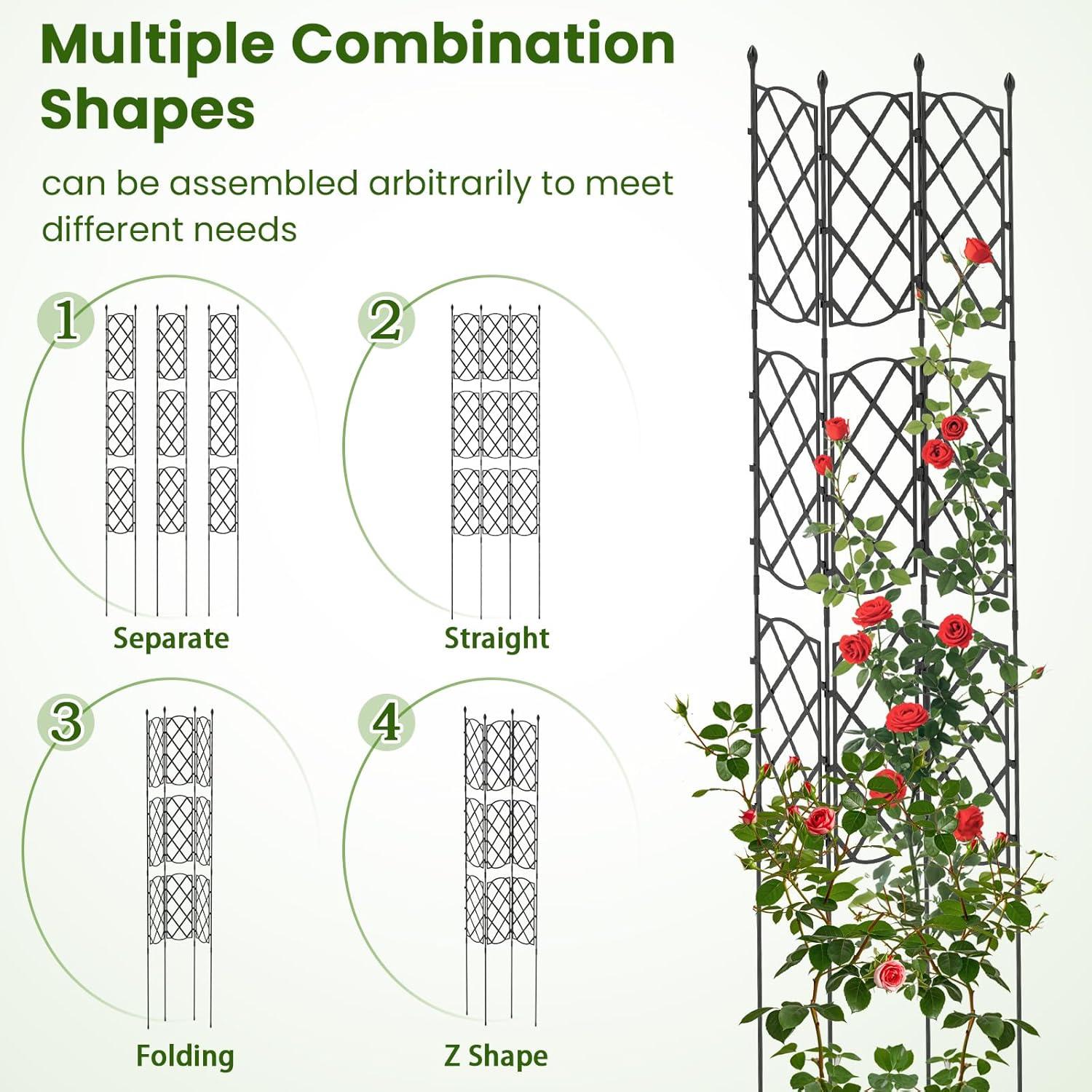 image:imageGiantex Garden Trellis Outdoor Plant Support Frame wAdjustable Shapes Ground Stakes Rustproof PE Coating Pipes Privacy Screen Trellis Metal Flower Rose Stand for Garden Patio Backyard 12