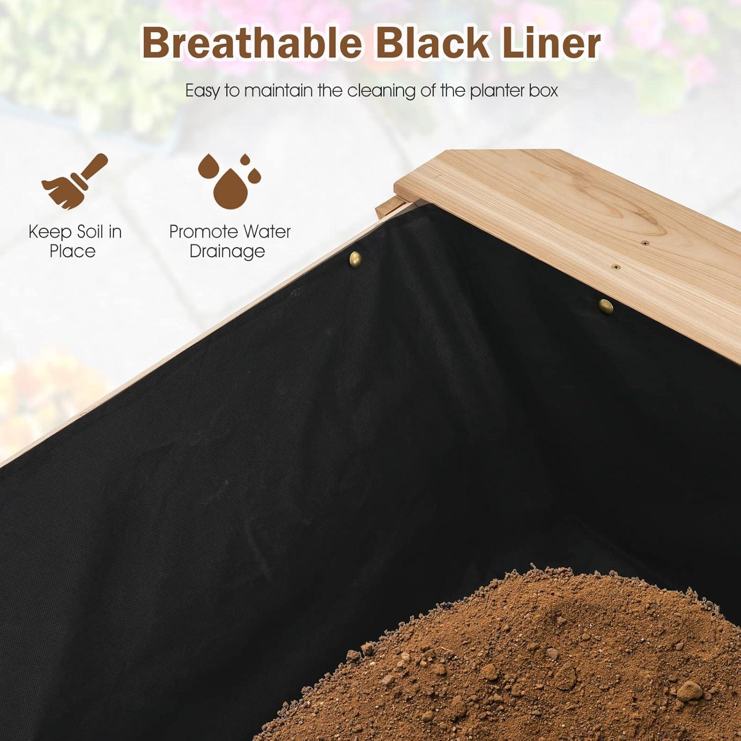image:imageGiantex Raised Garden Bed Wood Planter Raised Bed with Storage Shelf Outdoor Plant Box Black Liner Drainage Hole Elevated Freestanding Garden Box for Patio Backyard Balcony 59x31x325