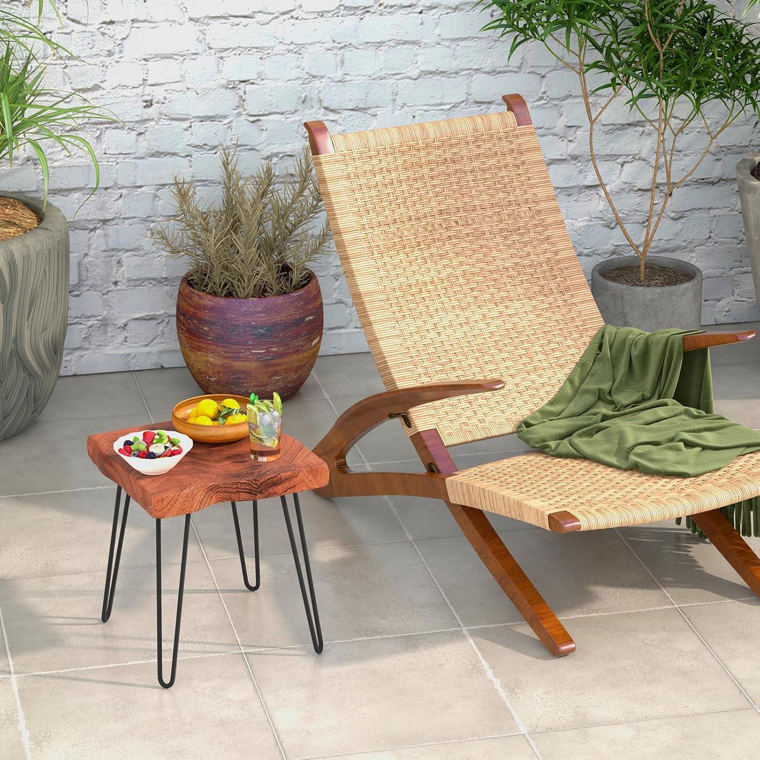 image:imageGiantex Teak Wood End Table Solid Live Edge Outdoor Side Table wNatural Grain amp HeavyDuty Metal Legs Rustic Plant Stand for Living Room Patio Balcony 20 x 14 x 18 1 Rectangular2