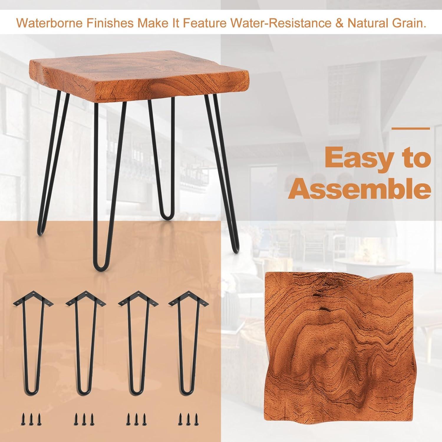 image:imageGiantex Teak Wood End Table Solid Live Edge Outdoor Side Table wNatural Grain amp HeavyDuty Metal Legs Rustic Plant Stand for Living Room Patio Balcony 20 x 14 x 18 1 Rectangular2