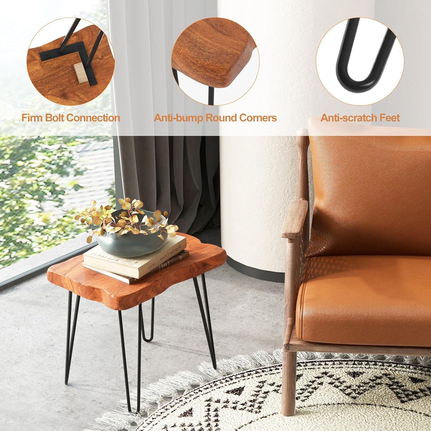 image:imageGiantex Teak Wood End Table Solid Live Edge Outdoor Side Table wNatural Grain amp HeavyDuty Metal Legs Rustic Plant Stand for Living Room Patio Balcony 20 x 14 x 18 1 Rectangular1