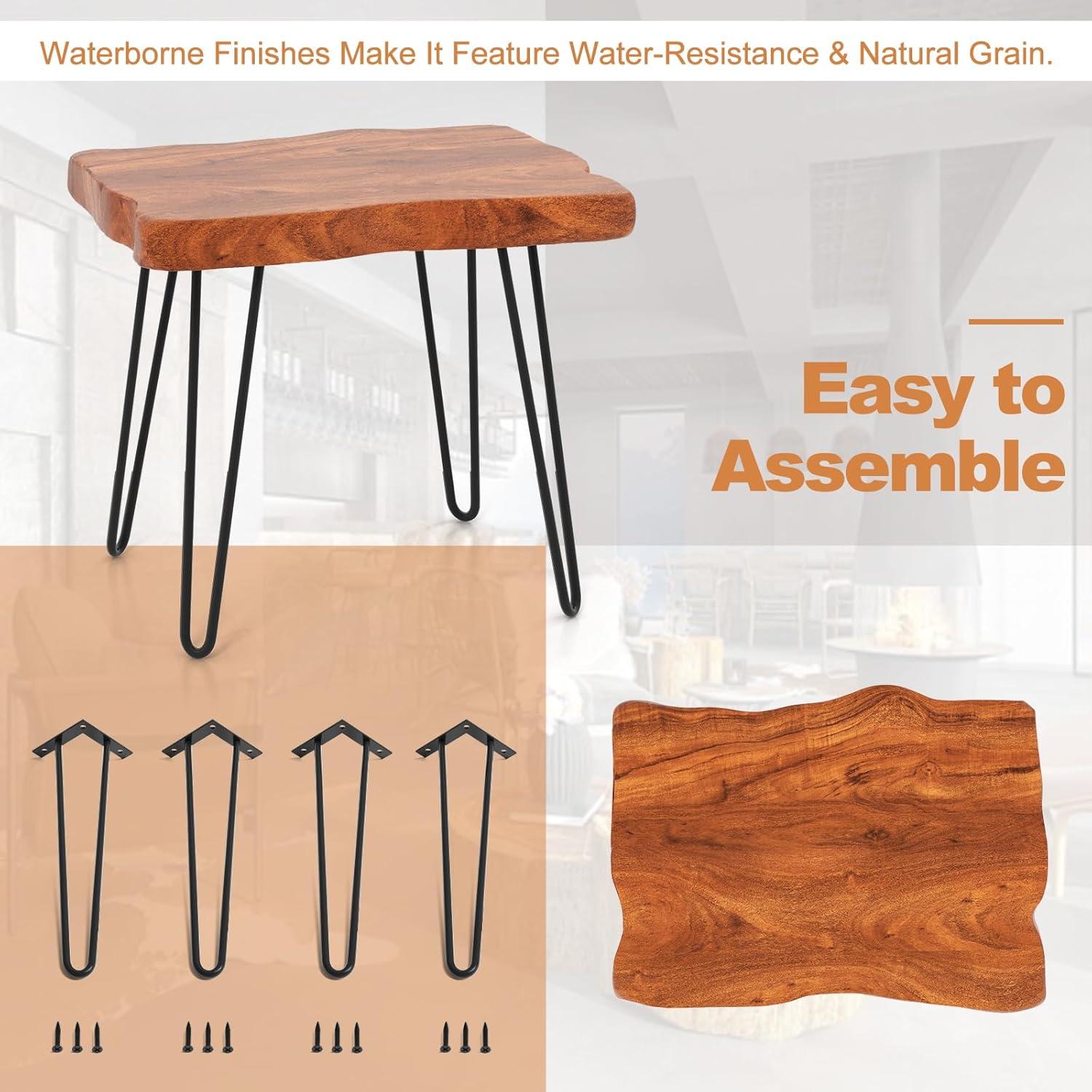 image:imageGiantex Teak Wood End Table Solid Live Edge Outdoor Side Table wNatural Grain amp HeavyDuty Metal Legs Rustic Plant Stand for Living Room Patio Balcony 20 x 14 x 18 1 Rectangular1