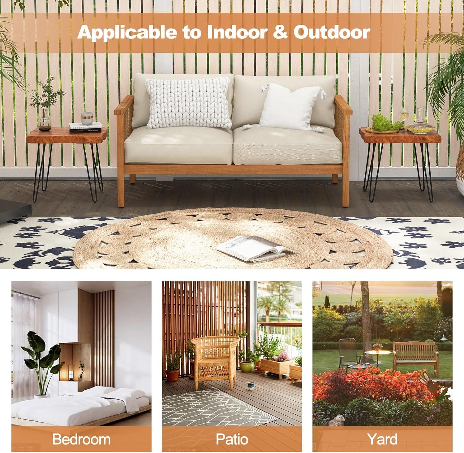 image:imageGiantex Teak Wood End Table Solid Live Edge Outdoor Side Table wNatural Grain amp HeavyDuty Metal Legs Rustic Plant Stand for Living Room Patio Balcony 20 x 14 x 18 1 Rectangular2