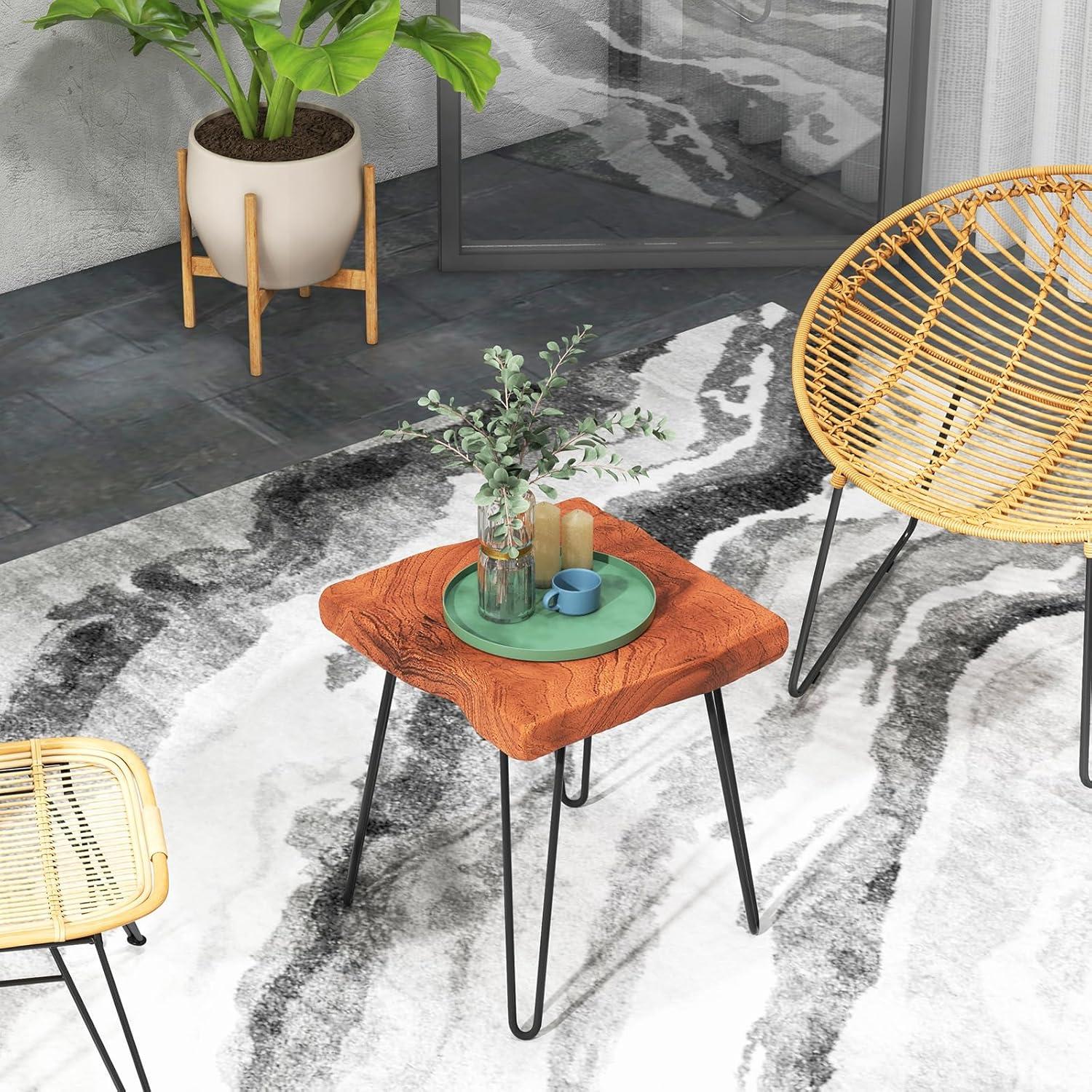 image:imageGiantex Teak Wood End Table Solid Live Edge Outdoor Side Table wNatural Grain amp HeavyDuty Metal Legs Rustic Plant Stand for Living Room Patio Balcony 20 x 14 x 18 1 Rectangular2