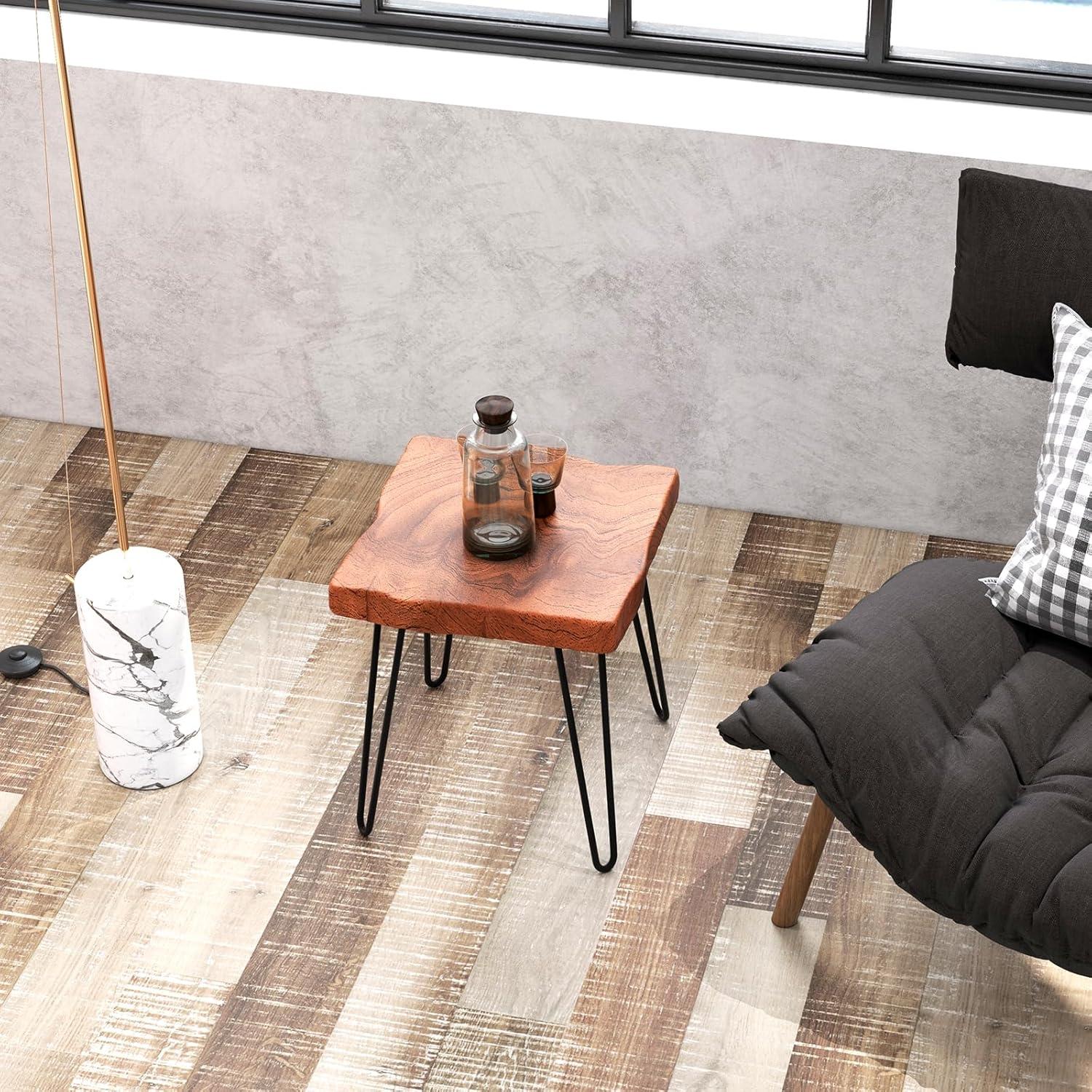 image:imageGiantex Teak Wood End Table Solid Live Edge Outdoor Side Table wNatural Grain amp HeavyDuty Metal Legs Rustic Plant Stand for Living Room Patio Balcony 20 x 14 x 18 1 Rectangular2