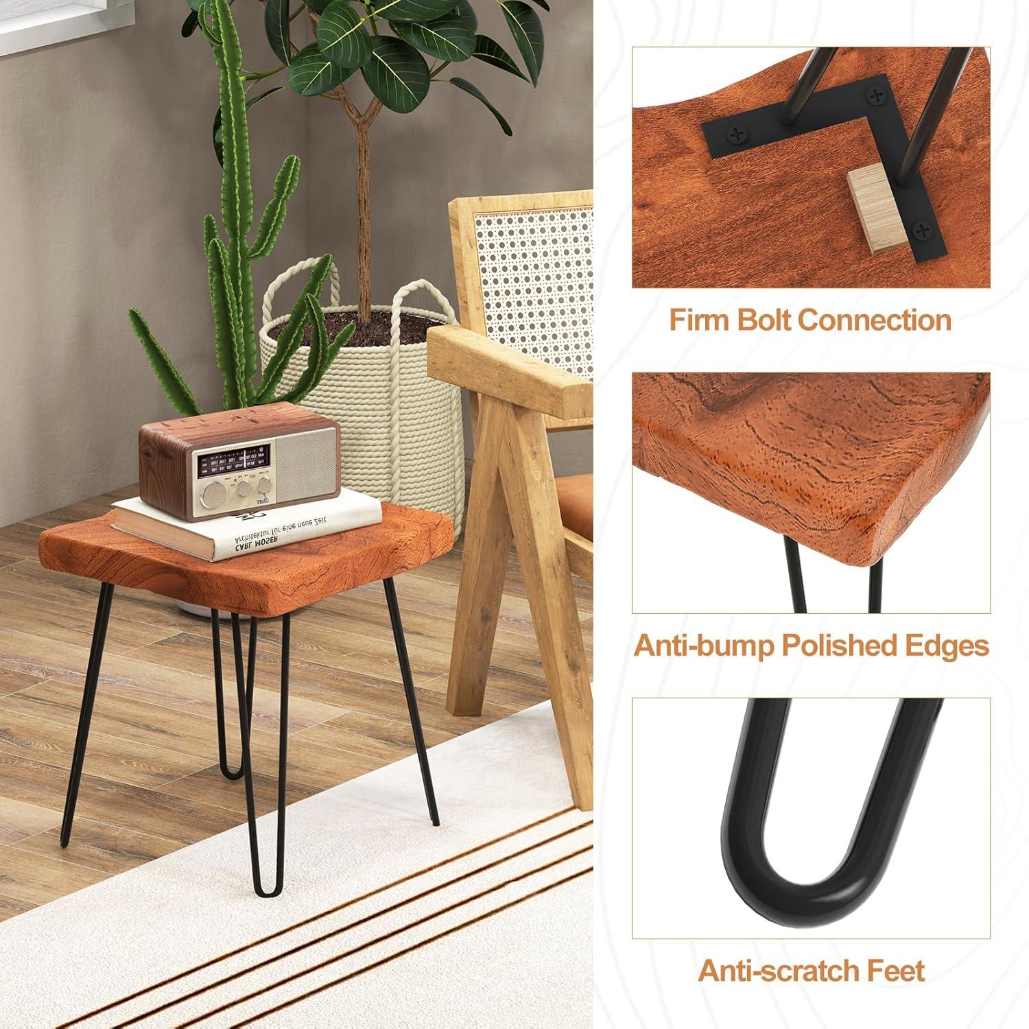 image:imageGiantex Teak Wood End Table Solid Live Edge Outdoor Side Table wNatural Grain amp HeavyDuty Metal Legs Rustic Plant Stand for Living Room Patio Balcony 20 x 14 x 18 1 Rectangular1