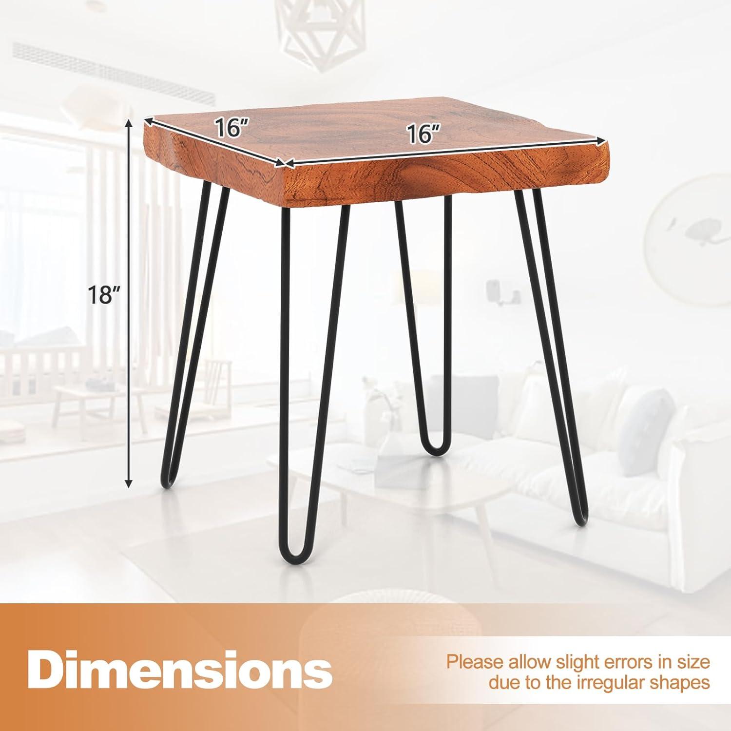 image:imageGiantex Teak Wood End Table Solid Live Edge Outdoor Side Table wNatural Grain amp HeavyDuty Metal Legs Rustic Plant Stand for Living Room Patio Balcony 20 x 14 x 18 1 Rectangular1