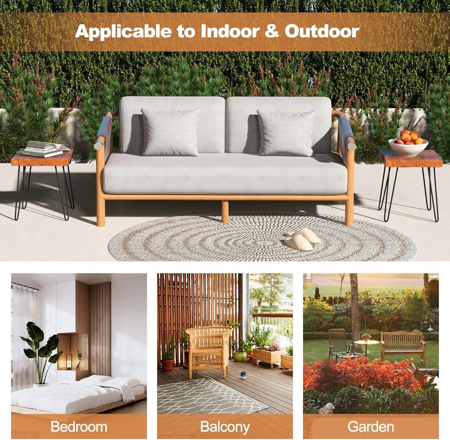 image:imageGiantex Teak Wood End Table Solid Live Edge Outdoor Side Table wNatural Grain amp HeavyDuty Metal Legs Rustic Plant Stand for Living Room Patio Balcony 20 x 14 x 18 1 Rectangular2