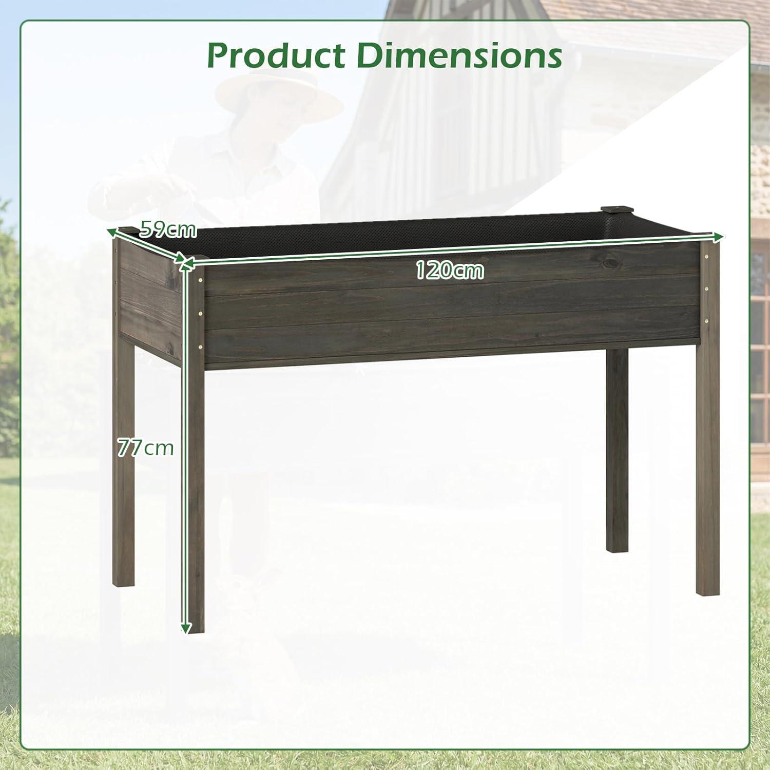 image:imageGiantex Wooden Raised Garden Bed Solid Pine Wood Planter Box wLegs Drainage Holes Black Liner Outdoor Indoor Elevated Planter Box Stand for Patio Garden Lawn Greenhouse 47 x 23 x 30Gray