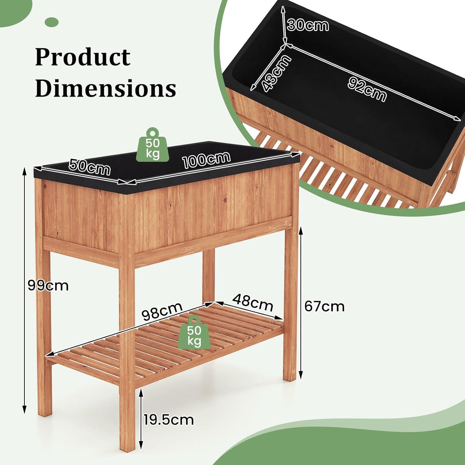 image:imageGiantex Wooden Raised Garden Bed Solid Pine Wood Planter Box wLegs Drainage Holes Black Liner Outdoor Indoor Elevated Planter Box Stand for Patio Garden Lawn Greenhouse 47 x 23 x 30Reddish Brown