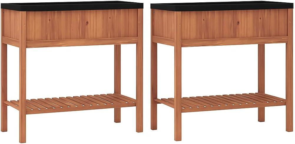 image:imageGiantex Wooden Raised Garden Bed Solid Pine Wood Planter Box wLegs Drainage Holes Black Liner Outdoor Indoor Elevated Planter Box Stand for Patio Garden Lawn Greenhouse 47 x 23 x 30Reddish Brown