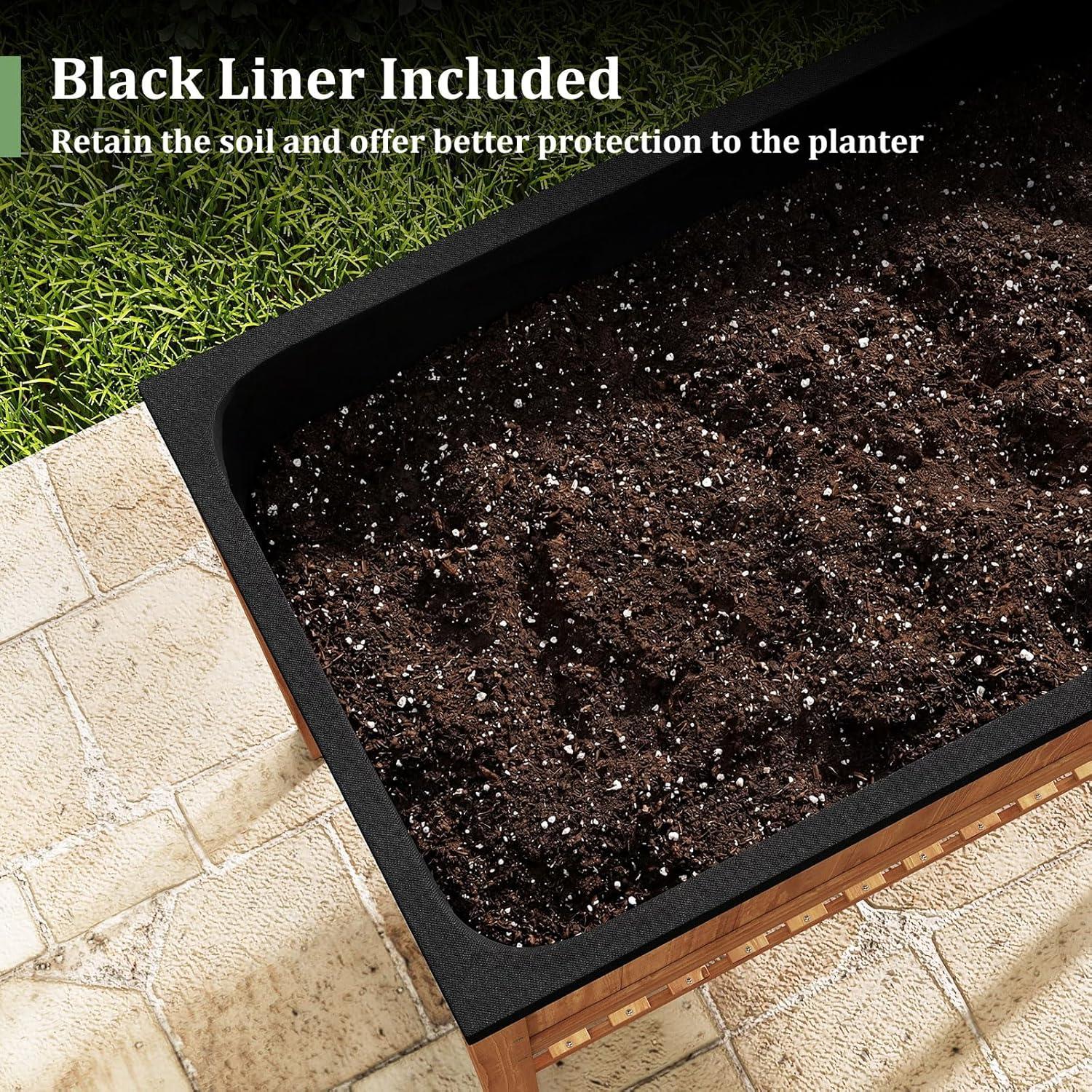 image:imageGiantex Wooden Raised Garden Bed Solid Pine Wood Planter Box wLegs Drainage Holes Black Liner Outdoor Indoor Elevated Planter Box Stand for Patio Garden Lawn Greenhouse 47 x 23 x 30Reddish Brown