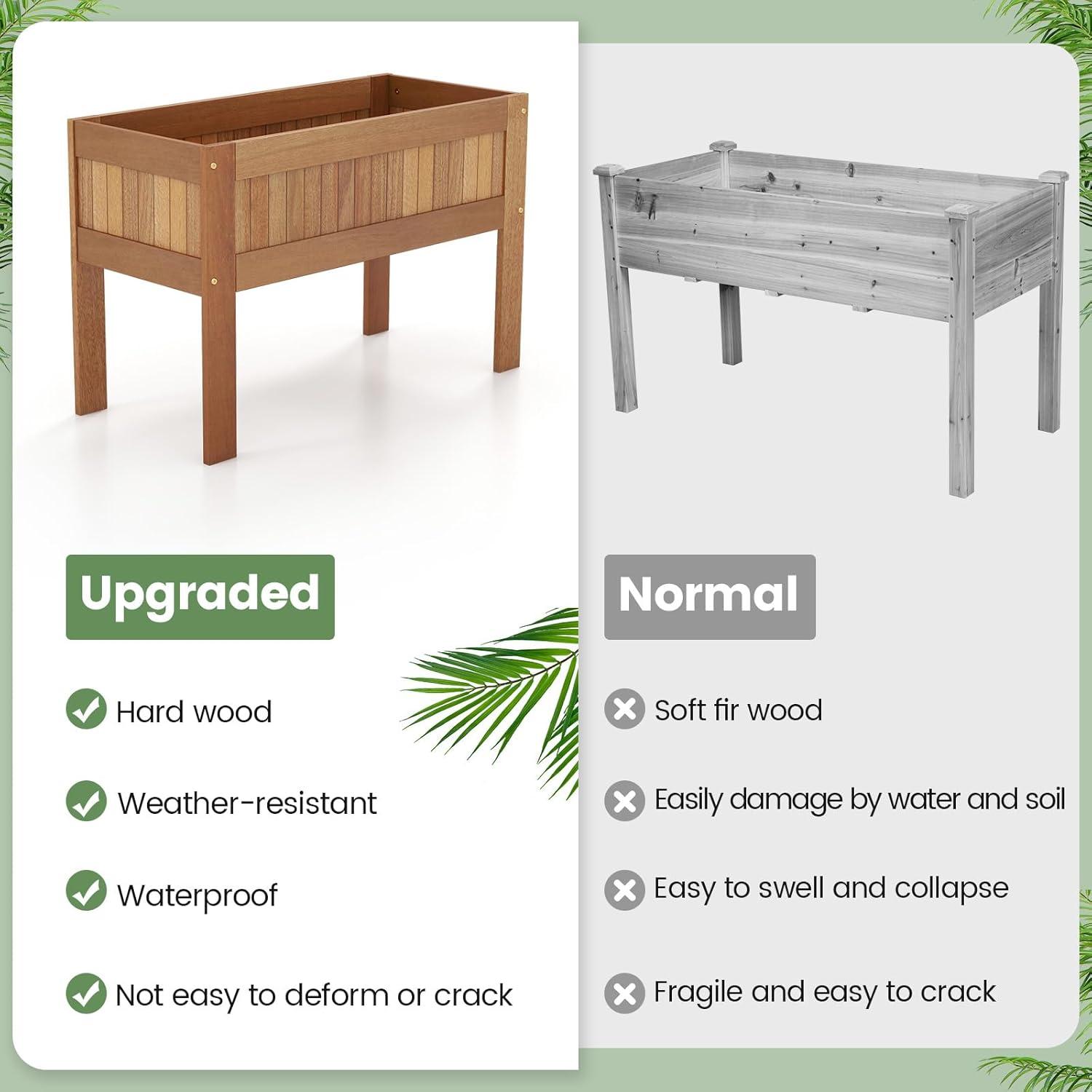image:imageGiantex Wooden Raised Garden Bed Solid Pine Wood Planter Box wLegs Drainage Holes Black Liner Outdoor Indoor Elevated Planter Box Stand for Patio Garden Lawn Greenhouse 47 x 23 x 30Natural