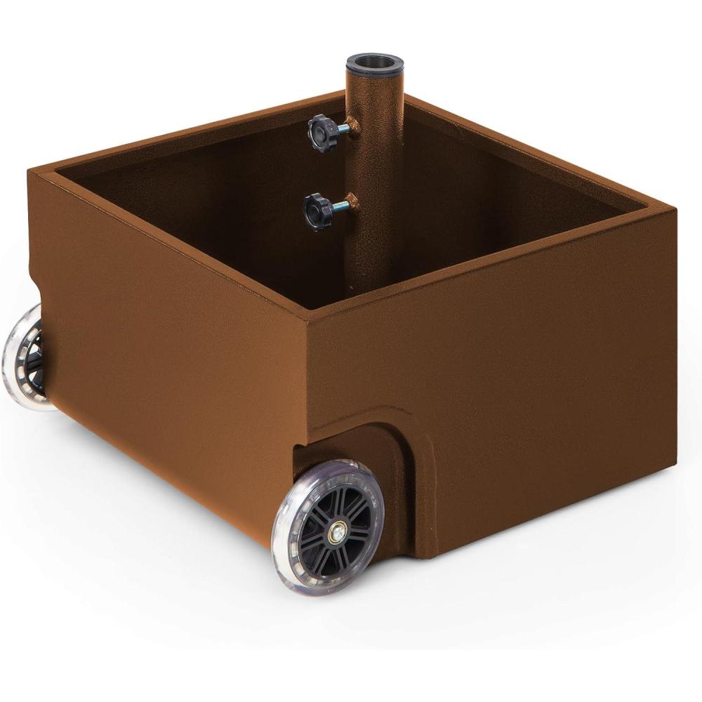 image:imageGiantex 170lbs Filled Umbrella Base with Wheels Heavy Duty Umbrella Stand with Fillable Planter Drainage Holes Outdoor Market Umbrella Holder for Patio Garden Deck Pool BrownBrown