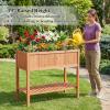 Giantex Wooden Raised Garden Bed, Solid Pine Wood Planter Box w/Legs, Drainage Holes, Black Liner, Outdoor Indoor Elevated Planter Box Stand for Patio, Garden, Lawn, Greenhouse, 47″ x 23″ x 30″(Reddish Brown)