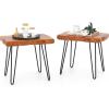 Giantex Teak Wood End Table, Solid Live Edge Outdoor Side Table w/Natural Grain & Heavy-Duty Metal Legs, Rustic Plant Stand for Living Room Patio Balcony, 20″ x 14″ x 18″ (1, Rectangular)(2)